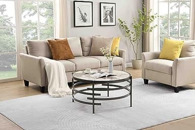 Round Coffee Table Living Room - LifeSky 32" Faux Marble Circle Center Table Stone Metal Grey - Image 7