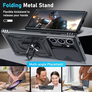 Janmitta Compatible with Samsung Galaxy S25 Ultra Case Built in Slide Camera Lens Cover+Screen Protector+Finger Ring Holder Kickstand,Heavy Duty Shockproof Full Body Phone Cover,2025 Black - Image 2