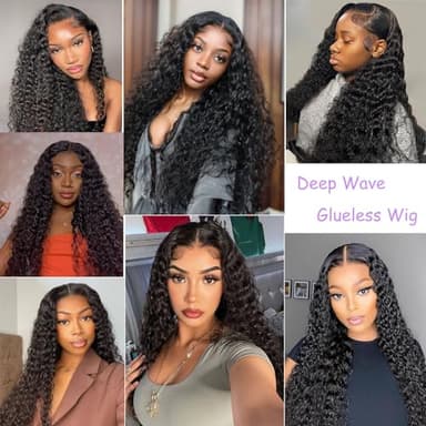 Bugtum Glueless Wigs Human Hair Pre Plucked Pre Cut 5x5 Hd Lace Closure Wear and Go Deep Wave Curly Lace Front Wigs for Black Women Wet and Wavy Natural Hairline (22 Inch) - Image 6