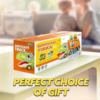 JOYIN Dinosaur Toys for Kids 2-4, Toddler Boy Toys, Dinosaur Carrier Truck with 6 Rubber Car Vehicles, Christmas Birthday Gifts with Music & Lights for 2 3 4 5 Year Old - Image 7