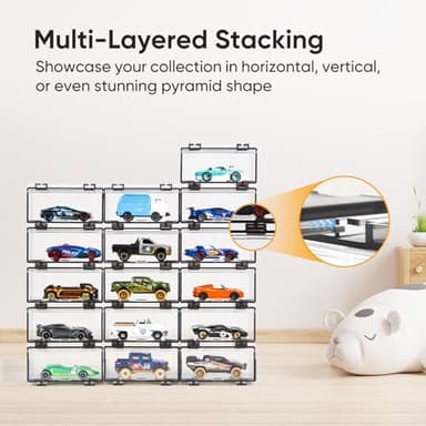 Saichotoy Display Case Compatible with Hot Wheels - Stackable Toy Car Storage, Transparent Organizer for Matchbox 1/64 Scale Diecast Cars (32 Packs, Clear Case Only) - Image 3
