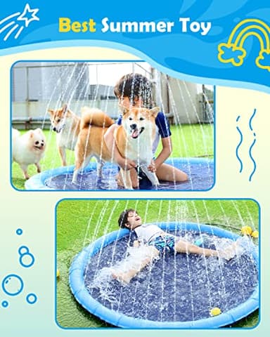 Peteast Splash Pad for Dogs & Kids - Anti-Slip Dog Pool for Large Dogs, 0.58 mm Thickened Durable Outdoor Water Play Mat, Summer Sprinkler Toy for Backyard (67in, Blue) - Image 8