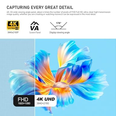 Gawfolk 32 Inch 4K UHD Computer Monitor, Ultra-Clear (3840×2160p) Screen, 100% sRGB,178° Viewing Angle, HDMI、Display Port, Compatible with Wall mounting 100 * 100MM - Black - Image 3