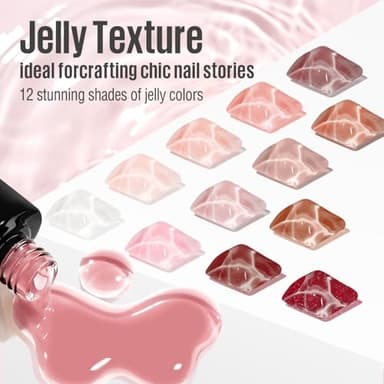 MEFA Jelly Gel Nail Polish Set, 12 Colors Jelly Red Glitter Nail Polish Set Nude Pink Milky White Nail Polish Gel Neutral Transparent Sheer Red Gel Nail Gifts for Women Girl DIY Salon Home Manicure - Image 4