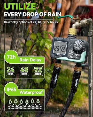 RAINPOINT Water Timer for Garden Hose - Sprinkler Timer with Brass Swivel - Rain Delay/Manual Watering/Automatic Irrigation Programmable Faucet for Yard, 2 Outlet - Image 6