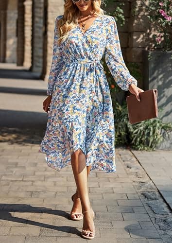 PRETTYGARDEN Women's Floral Boho Dress Fall Long Sleeve Wrap V Neck Ruffle Flowy Maxi Spring Wedding Guest Vacation Dresses (Floral Blue,XX-Large) - Image 7
