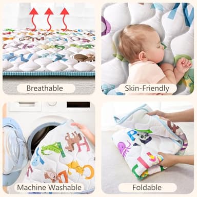 Beavtaens Baby Play Mat, 50x50 Playpen Mat with Super Soft Touch, Activity Mats with Upgraded Anti-Slip Bottom, Machine Washable Crawling Mats for Floor & Picnic (Animal Alphabets) - Image 5