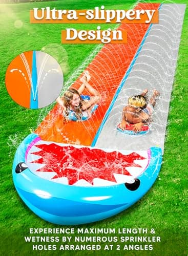 Sloosh Water Slides with 2 Inflatable Boards,22.5ft Double Lane Splash Slip Lawn Water Slide with Advanced Sprinklers Summer Toy for Kids Adults Fun Backyard Summer Outdoor, Shark - Image 5