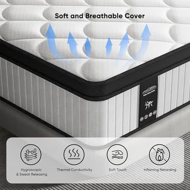 14 Inch Mattress Queen Size - 2025 Upgraded Hybrid Cooling Gel Memory Foam & Pocket Coils, Medium Firm Mattress in a Box for Back Neck Pain Relief, Motion Isolation, Edge Support, Breathable, White - Image 3