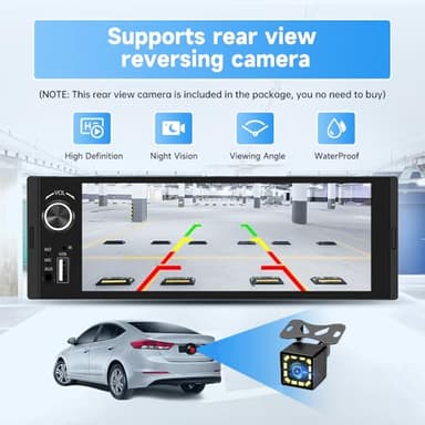 Pyniro Single Din Car Stereo, 6.36 Inch CarPlay & Android Auto HD IPS Touchscreen Radio with Bluetooth with Backup Camera, Support USB Type-C Charging/USB/Mirror Link/Microphone/FM/EQ - Image 5