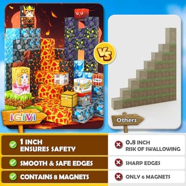 IGIVI Magnetic Blocks - Build Mine Magnet World Lava Valley Set, 1" Magnetic Cube Building Toys for Kids Ages 3+, Montessori Sensory Toys for Toddlers, Creative Game Themed Toy Gifts for Boys & Girls - Image 2