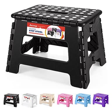 ACSTEP Folding Step Stool 9'' Tall Kids Step Stool Holds Up to 300 lb Plastic Foldable Step Stools for Kids Non-Slip Surface with Carry Handle Collapsible Stool for Home, Outdoor and Indoor(Black) - Image 1