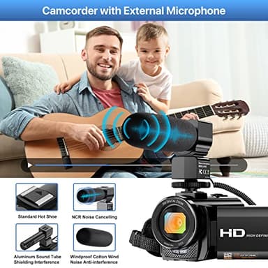 Video Camera Camcorder Digital YouTube Vlogging Camera Recorder FHD 1080P 24.0MP 3.0 Inch 270 Degree Rotation Screen 16X Digital Zoom Camcorder with Microphone,Remote Control and 2 Batteries - Image 3