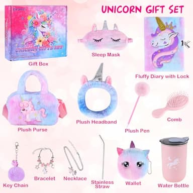 Unicorns Gifts for Girls 4 5 6 7 8 9 10+ Years Old with Unicorns Handbag Purse/Diary with Lock/Headband/Eye Mask/Water Bottle, Kids Unicorn Toy Soft Plush Toys Set for Birthday Gifts Christmas - Image 4