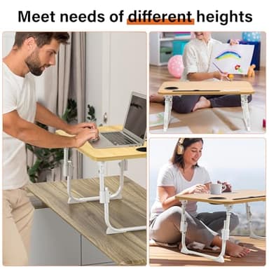 DECOSIS Laptop Bed Desk Height Adjustable, Bed Laptop Table with USB/Storage Drawer/Cup Holder/Tablet Stand/Book Shelf, Foldable Breakfast Tray Portable for Reading Writing, Bed, Sofa & Floor, Wood - Image 6