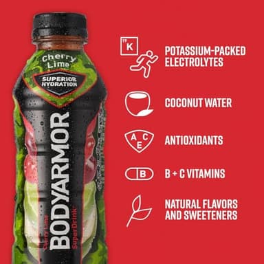 BODYARMOR Sports Drink Sports Beverage, Cherry Lime, Coconut Water Hydration, Natural Flavors With Vitamins, Potassium-Packed Electrolytes, Perfect For Athletes, 16 Fl Oz (Pack of 12) - Image 6