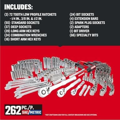 Craftsman 262-Piece Mechanic Tool Set with 3-Drawer VERSASTACK Box, SAE and Metric Socket Set, Car and Motorcycle Tool Kit with Combination Wrenches and Spark Plug Sockets (CMMT45309 - Image 4