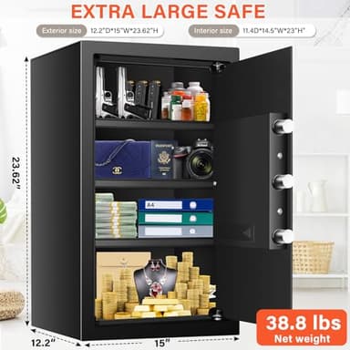 23.62'' Tall Extra Large Home Safe Box, Safe with Fireproof Waterproof Document Bag, Digital Keypad and 3 Removable Steel Shelves, Security Box for Money Medicines Jewelry Valuables - Image 2