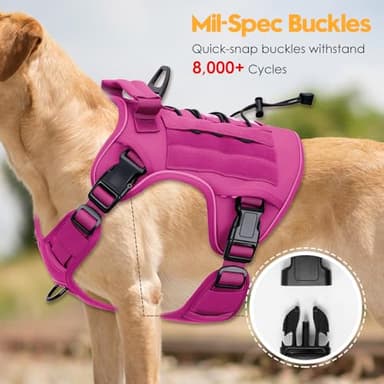 Heavy-Duty Tactical Dog Harness for Large Dogs, No Pull Adjustable Reflective Pet Vest with Molle System, K9 Military-Grade Control for Service Training, Outdoor & 10+ Breeds, Pink, Large - Image 3