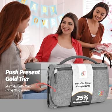 PZU Portable Diaper Changing Pad - Changing Pad Portable with Wipes Pocket, Waterproof Diaper Changing Mat, Portable Changing Pad for Baby, Newborn Gift（Grey） - Image 7