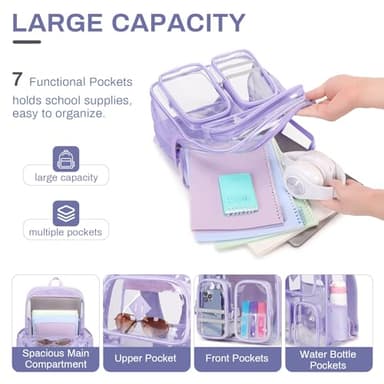 ASKSKY Clear Backpacks for School Heavy Duty Clear Bookbag Stadium Events Transparent Back Pack Girls Women, Purple - Image 4