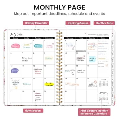 Planner 2025-2026, Academic Year Monthly and Weekly Calendar Planner, Jul 2025 - Jun 2026, Hardcover Teacher Student Planning Agenda book with Tabs, Perfect for School Office Supplies , 6.3" x 8.5" - Wildflower - Image 2