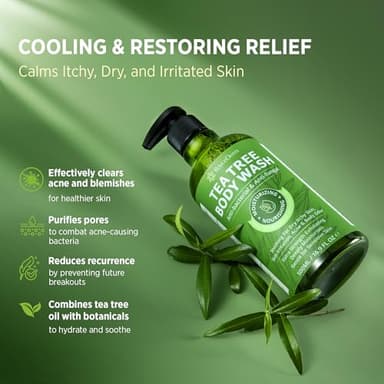 Antifungal Body Wash & Soap, Tea Tree Body Wash, Antibacterial Body Wash & Soap, Back Acne Body Wash, Natural Body Wash With Tea Tree Oil For Jock Itch, Back Acne, Athletes Foot, Body Odor, Nail Fungus, Ringworm, & Eczema - 16.9 Fl Oz - Image 2