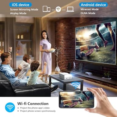 Full HD WiFi Bluetooth Projector Built in DVD Player, 12000LM 1080P Supported, Portable Mini DVD Projector for Outdoor Movies, 250" Home Theater, Compatible with iOS/Android/TV Stick/PS4/HDMI/USB/TF - Image 5