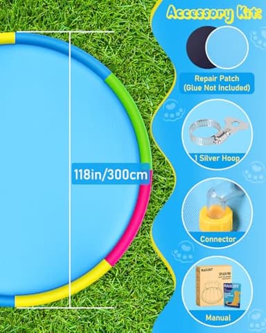 Raxurt Splash Pad for Kids and Dogs, 118'' Super Large Anti-Slip Splash Sprinkler Pad for Baby Toddler, Thicken Splash Pad Dog Pool Summer Outdoor Water Toys, 9.8FT Colorful - Image 5