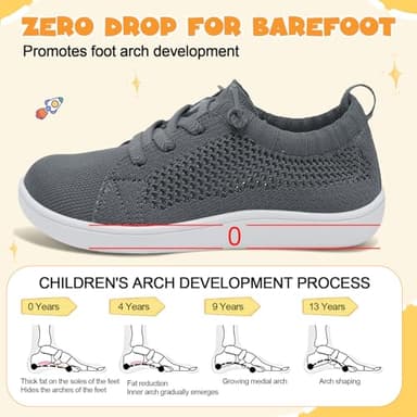LeIsfIt Toddler Shoes Girls Boys Wide Shoes Kids Zero Drop Minimalist Sneakers Barefoot Slip on Tennis Sneakers Dark Grey 1 Big Kid - Image 3