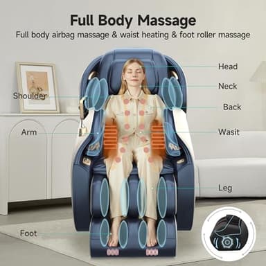 Real Relax 2025 Massage Chair Full Body, Zero Gravity SL-Track Shiatsu Massage Recliner with Heat, APP Control, Child Lock, Body Scan Bluetooth, Foot Roller, Favor 06, Blue - Image 4