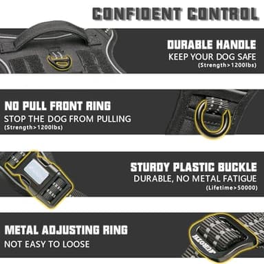 AUROTH Tactical Harness for Small Medium Dogs No Pull Adjustable Pet Harness Reflective K9 Working Training Easy Control Vest Military Service Dog Harnesses Black M - Image 3