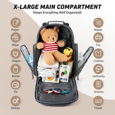SHARKMOUTH Diaper Bag with Changing Pad - Large Military Baby Diaper Backpack for Hiking Travel Camping - Army Style for Men Active Dad Gray - Image 2