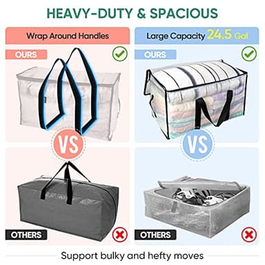 BALEINE 6-Pack Oversized Moving Bags with Reinforced Handles, Heavy-Duty Storage Tote for Clothes, Moving Supplies (Clear, 6-Pack) - Image 4