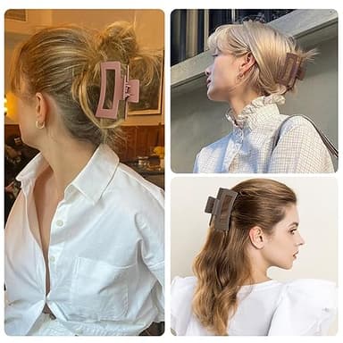 Sisiaipu Hair Clip, 3.5 Inch Medium Square Claw Clips Rectangle Clips 6 Pack Rubber Paint Acrylic Plastic Metal, Non-Slip Design for Women Girls - Coffee - Image 6