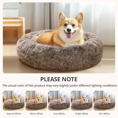 JOLLYVOGUE Large Calming Dog Bed, Anti-Anxiety Donut Cuddler Cat Bed with Anti-Slip Bottom, Fluffy Faux Fur Machine Washable Pet Cushion for Medium Large Dog & Cat, 36"/Smoke Brown - Image 6