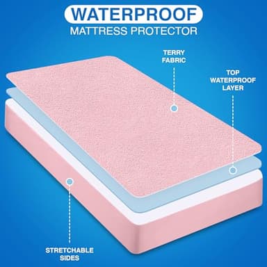 Utopia Bedding Waterproof Mattress Protector, Premium Terry Mattress Cover 200 GSM, Breathable, Fitted Style with Stretchable Pockets (Pink, Crib) - Image 4