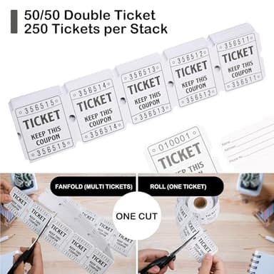 DGBDPACK 250 White Raffle Tickets, 50/50 Raffle Tickets, Double Tickets for Festivals, Carnivals, School Events, Baby Showers, Summer Parties - Image 5