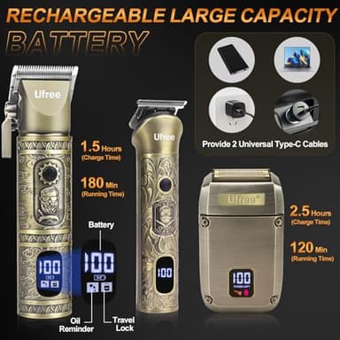 Ufree Beard Trimmer, Hair Clippers Mens Shaver Electric Razor, Hair Trimmer for Men Cordless Barber Clippers and Trimmers Set, Hair Cutting Kit for Men Grooming Gifts - Image 7