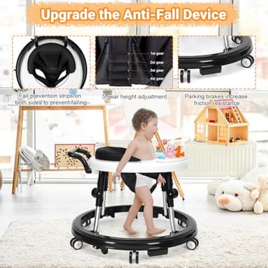 HolyBase Music and Lights Baby Walker Foldable with 9 Adjustable Heights, Baby Walker with Wheels Portable, Infant Toddler Walker for Baby Boy Girls 6-18 Months - Image 3