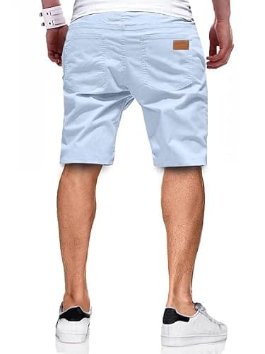 JMIERR Mens Casual Shorts - Cotton Drawstring Summer Beach Stretch Waist Twill Chino Dress Golf Travel Essentials Shorts with Pockets, L, Mist Blue - Image 2