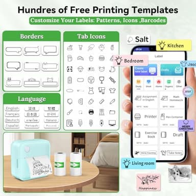 Miouca Label Maker Machine with Tape - 14 Sizes Mini Sticker Printer Bluetooth Label Printer for Home Office Organization, Portable Thermal Sticker Maker Print Pod with Multiple Templates for Phone - Image 6