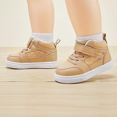 BMCiTYBM Baby High Top Sneakers Boy Girl Walking Shoes Infant First Walker Shoes for 6 9 12 18 24 Months Khaki Size 5 Toddler - Image 2