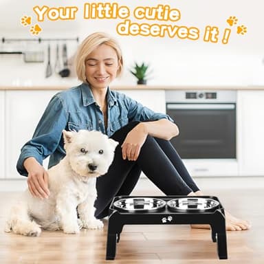 COMESOON Elevated Dog Bowls for Small Medium Dogs, 3 Height Adjustable Raised Stand with 2 Thick 6" Stainless Steel Food Bowls, Non-Slip Feeder Adjusts to 2.75", 6", 7.5", Black - Image 7