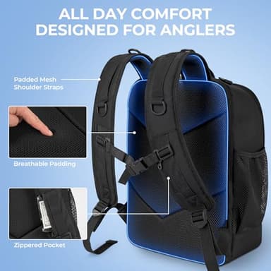 KastKing KarryAll Fishing Tackle Backpack with Rod Holder 4 Tackle Boxes,40/26L Tackle Bag Storage Fishing Gear and Equipment,Black,Medium - Image 5
