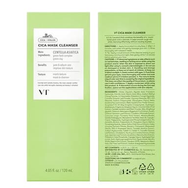VT COSMETICS CICA Mask Cleanser, 2-in-1 Facial Wash, Non-Drying Clay Mask, Gentle Pore Care, Exfoliating, Hydrating, Centella Asiatica for Acne-Prone & Sensitive Skin, Korean Skincare (4.05 fl. oz) - Image 8