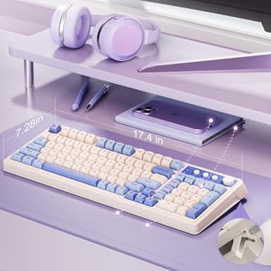 AULA S99 Wireless Keyboard, Tri-Mode Bluetooth/2.4GHz/USB-C Cute Creamy Gaming Keyboard with Number Pad RGB Backlit, Media Knob Custom Computer Keyboards for MAC Xbox PC Gamer - Gradient Purple - Image 7
