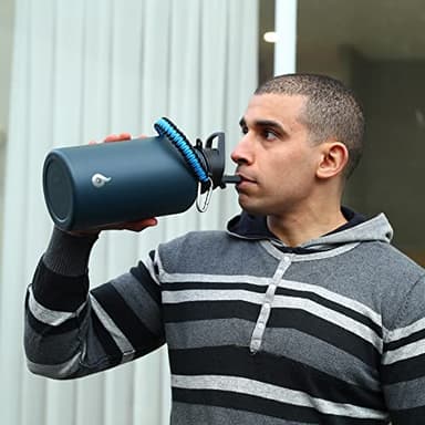 BJPKPK Half Gallon Insulated Water Bottles with Straw Lid, 64oz Large Water Jug, Stainless Steel Bottles with 3 Lids and Paracord Handle, Thermo for Hot & Cold Liquid, Navy Blue - Image 2