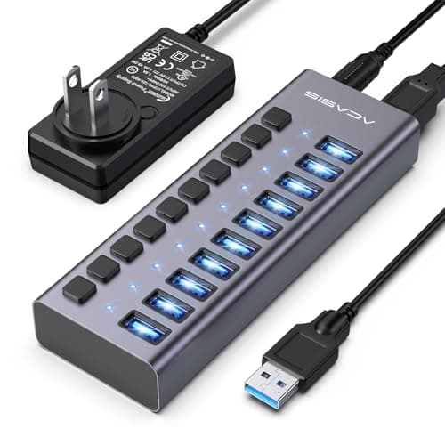 ACASIS Powered USB Hub,10 Ports USB 3.1 Hub with 10Gbps Data Speed, Individual On/Off Switches, 12V4A 48W Power Adapter, USB Hub 3.1 Powered for MacBook, Mac Pro/Mini, Surface Pro Laptop/PC - Image 1