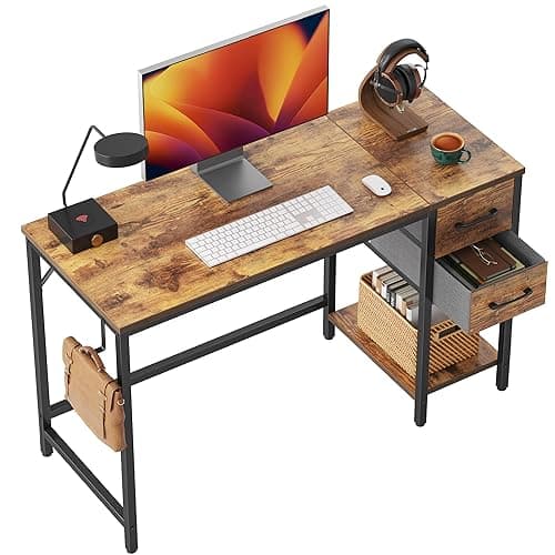 CubiCubi Computer Desk with 2 Drawers, 40 Inch Small Home Office Desk Study Writing Table, Rustic Brown - Image 1